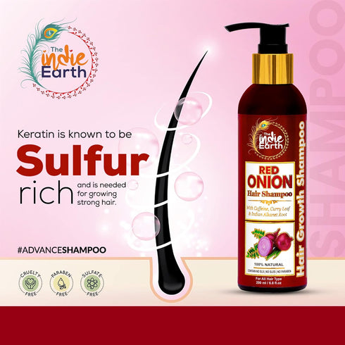 Red Onion Shampoo with Caffeine, Curry Leaf and Indian Alkanet Root - 200ml / 6.76 Fl.Oz Best Onion Shampoo