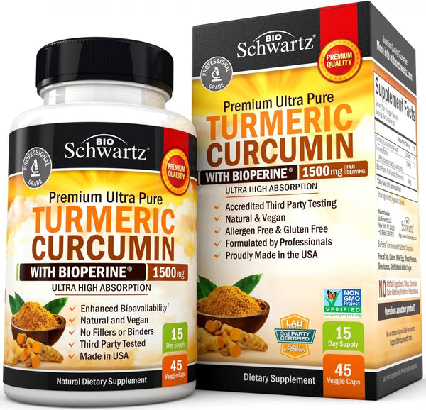 Turmeric Curcumin with Black Pepper Extract 1500mg - High Absorption Ultra Potent Supplement with 95% Curcuminoids - 45