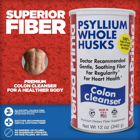 Yerba Prima Psyllium Husk, 12 Ounce (Pack of 2) - Natural Colon Cleanser Fiber Supplement for Gut Health