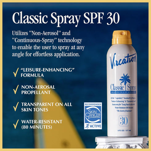 Vacation Classic Spray Sunscreen SPF 30 + Air Freshener Bundle - 6 fl. Oz Vegan Sunblock Spray