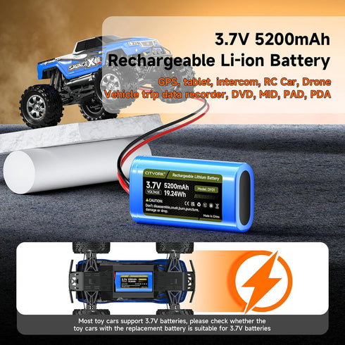 Palowextra 2 Pack 3.7V ICR18650 5200mAh 1S2P XH2.54/2P Lithium ion Rechargeable Battery with JST Plug Connector for DIY