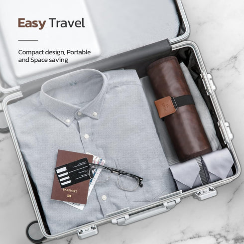 Toiletry Bag for Men - Water-Resistant Compact Travel Organizer for Hygiene, Shaving Kit, Chic Brown (PU Leather)