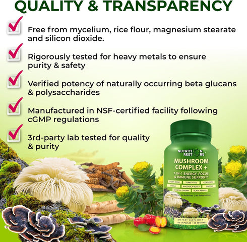 Immune 120Ct Organic Mushroom Complex: Lion's Mane, Turkey Tail, Cordyceps, Chaga, Contains Naturally Occurring Beta