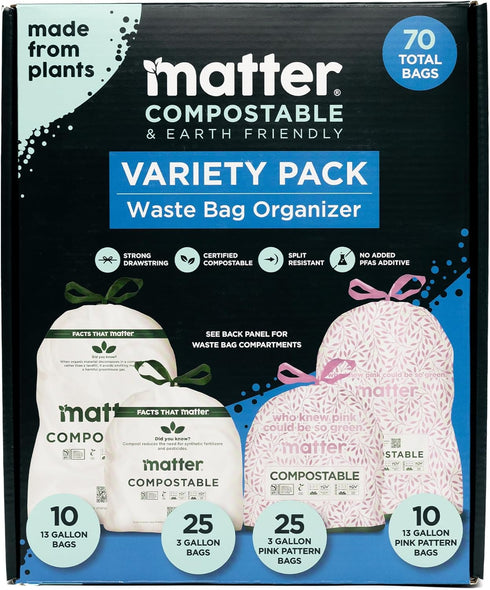 Matter Compostable Variety Pack 3 Gallon and 13 Gallon Kitchen Trash Bags