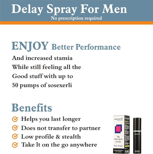 sosexerli Men's Long Lasting Delay Spray, Gentle Plant-Based Formula with Natural Extracts Unscented, Fast-Absorbing
