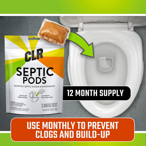 CLR Septic System Treatment Pods, Hassle-Free, Easy to Flush, Dissolvable, Biobased Ingredients, Helps Prevent Clogs