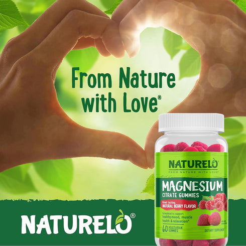 NATURELO Magnesium Citrate Gummies, Natural Berry Flavor, 60 Vegetarian Gummies for Calm & Relaxation Support