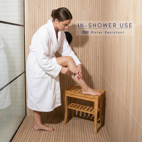 SOLENTRA 3 Shower Bench Waterproof Wooden Spa Seat with Storage Shelf for Bathroom, Sauna & Entryway Eco-Friendly Bath