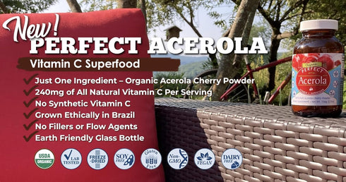 Perfect Supplements Perfect Acerola Powder, 156 Grams, 100% Pure Acerola Cherry for Immune System Support