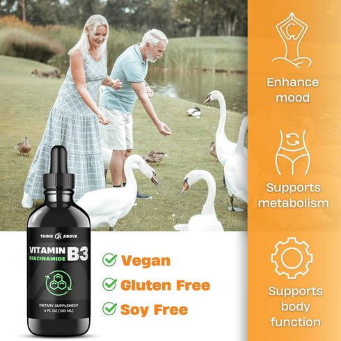 Vitamin B3 Niacinamide Liquid - Non Flush Form of B3 Niacin Drops for Women and Men, Easy to Swallow 2oz (60ml)