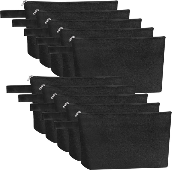 10 Pieces Cotton Canvas Makeup Bag, Multi-Purpose Black Zipper Travel Toiletry Pouch (M, MN-WB07)