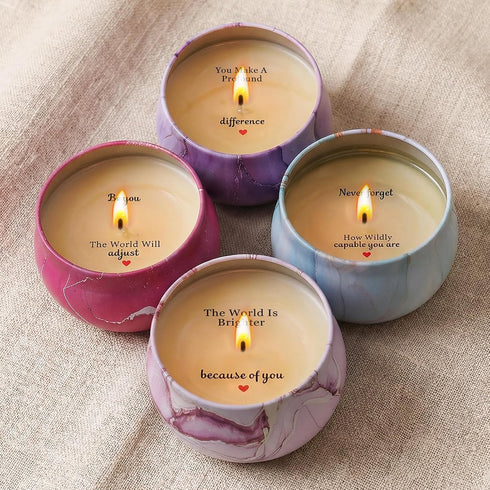 Set 4 Pack 120H 17.6 Oz Scented Candles Gift for Women with Sayings, Aromatherapy Candles with Four Scents, Birthday