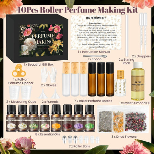 Set JUYRLE Roller Perfume Making Kit- DIY Perfume Making Kit, Make Your Own Roll-On Perfume with Essential Oil, Perfume