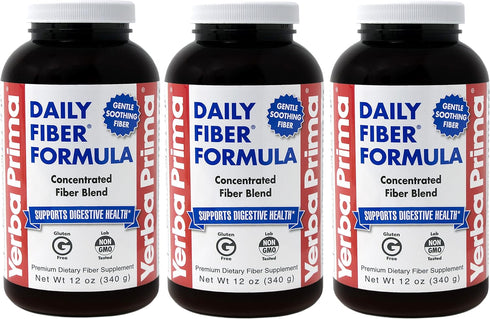 Yerba Prima Daily Fiber Formula Powder - 12 oz (Pack of 3) - Vegan, Non-GMO, Gluten-Free Dietary Fiber Supplement