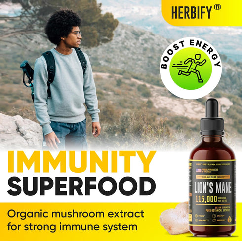Lions Mane Supplement, 4 Fl oz, Daily Mushroom Supplement for Memory, Focus & Clarity, Vegan & Organic