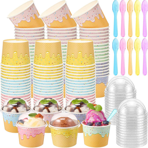 Jingmore 60 Set 6oz Ice Cream Paper Cups with Lids and Spoons, Disposable