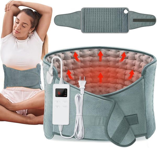 Upgraded Heating Pad for Back Pain Relief, Electric Large Heating Pads with Belt, 6 Heat Levels, 4 Timer Auto Off