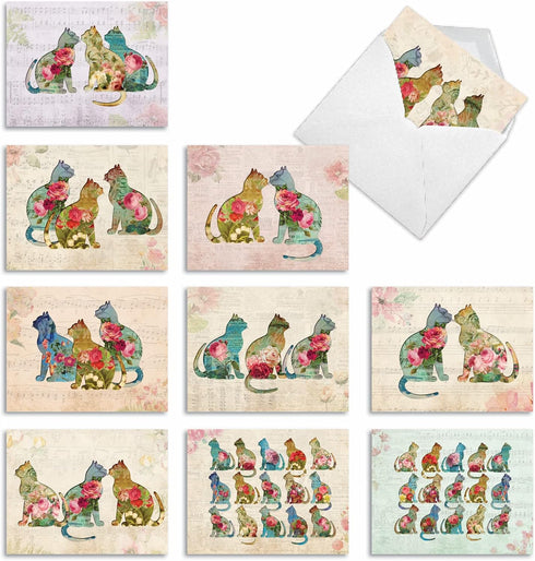 The Best Card Company All Occasion Blank Cat Cards, 10 Assorted, 4 x 5.12 Inch