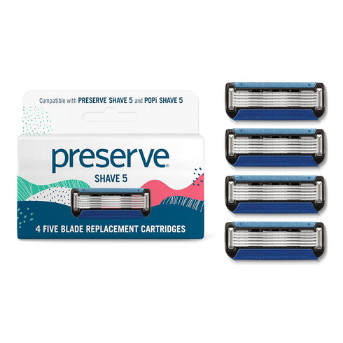 Preserve Shave 5 Razor Blades Refills - 5 Blade Razors for Men & Women, 4 Pack