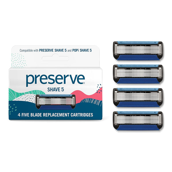 Preserve Shave 5 Razor Blades Refills - 5 Blade Razors for Men & Women, 4 Pack