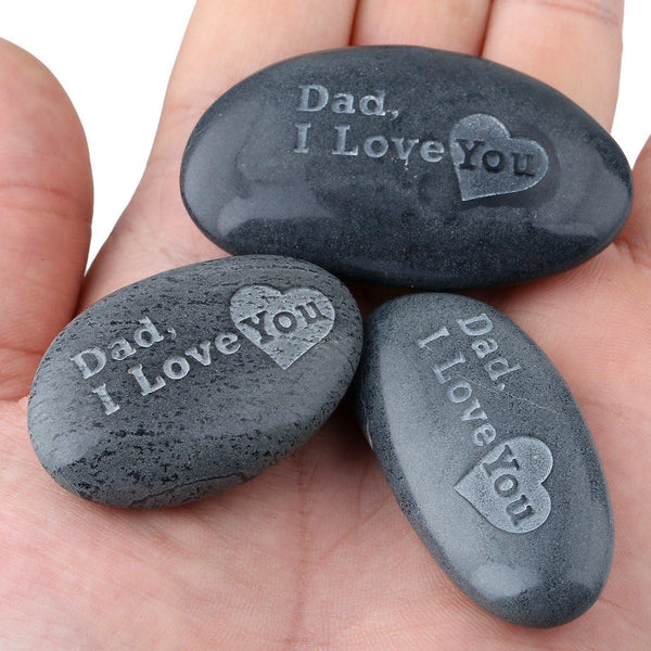 SUNYIK Black Engraved Inspirational Stones for Father's Day, Dad, I Love You, Pack of 1 (1.5-2")
