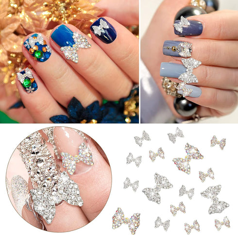 Maitys 24 Pieces Nail Bows Charms Rhinestones - 3D Alloy Pearl Bow Knot Accessory for Women DIY Valentine Salon Jewelry