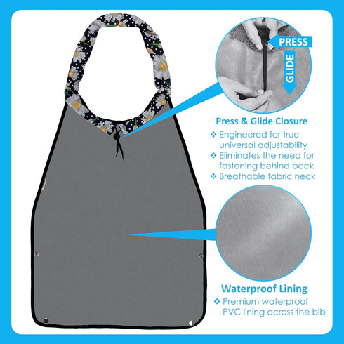 WISE BIBS 17x30 Premium Adult Bibs for Seniors & Elderly - Large, Heavy Duty, Waterproof PVC Layer, Washable, Crumb