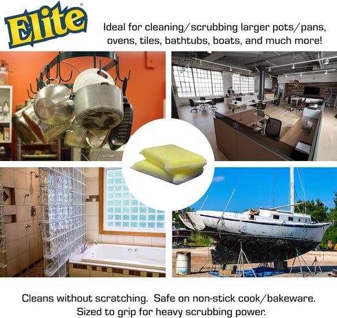 Elite HD Heavy Duty All Purpose Cleaning Pad - 2 Pack, Non Scratch, Large Thick Sponge for Household and Industrial Use