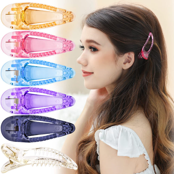 RC ROCHE ORNAMENT 6 Pcs Women's Classic Alligator Hair Clip Barrette - Small Transparent Multicolor Plastic Clamp