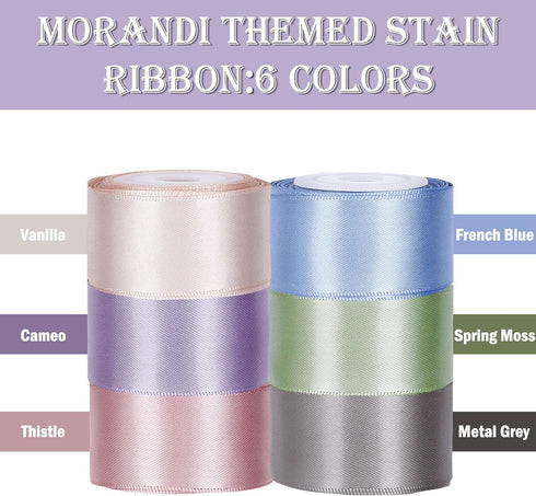 Whaline Morandi Satin Ribbon, 6 Rolls Pastel Silk, 1 Inch x 5 Yard for Wedding, Bridal, Baby Shower Decor