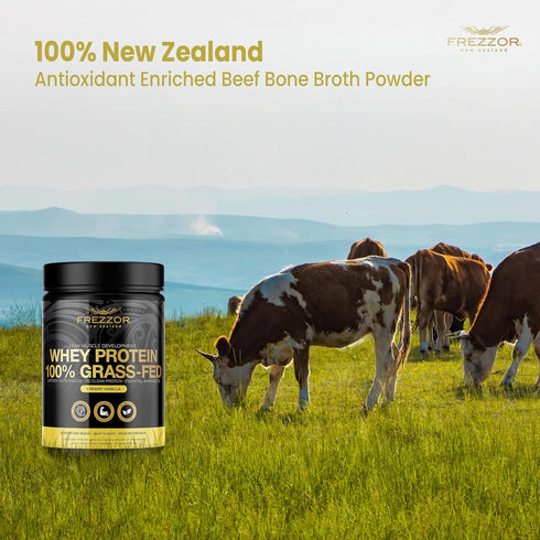 FREZZOR 100% Grass-Fed Whey Protein Powder - Vanilla Flavor with 21g Protein, Keto Friendly, 600 Grams