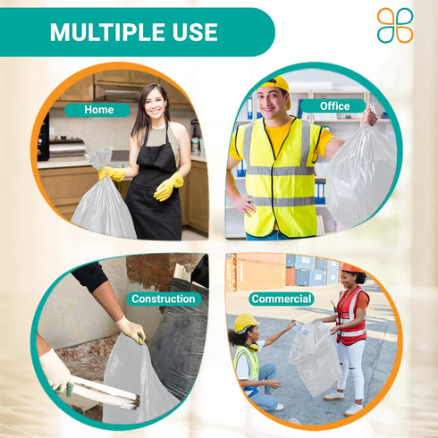 7-10 Gallon High Density Garbage Bags, Clear, 100 Bags, 6 Micron