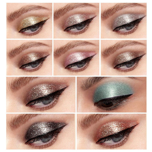 LANGMANNI 10 Pcs Liquid Glitter Eyeshadow Makeup Set, Metallic Shimmer Glitter, Sweatproof Highly Pigmented Blending