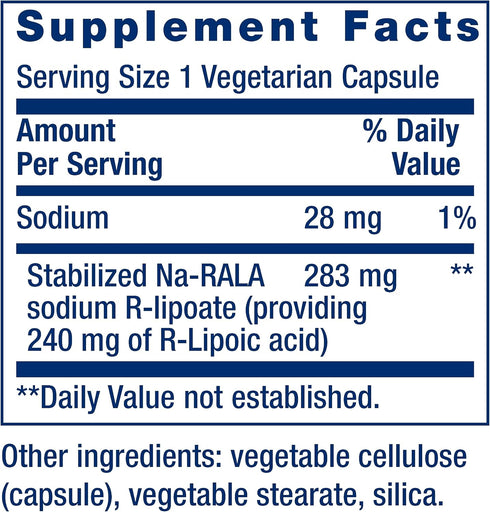 Life Extension Super R-Lipoic Acid 240 mg - 60 Vegetarian Capsules for Anti-Aging and Liver Health