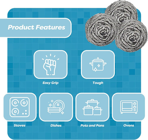 12 Pack Stainless Steel Scourers by Scrub It – Steel Wool Scrubber Pad for Dishes, Pots, Pans, and Ovens