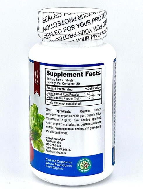 Organic Beet Root Powder Tablets - 1350mg with Black Pepper for Faster Absorption - 60 Tablets for Energy and Stamina