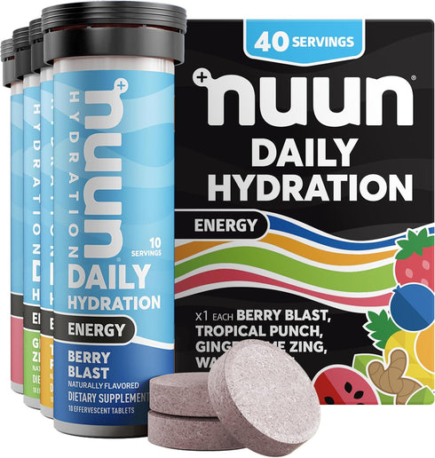 Nuun Energy Electrolyte Tablets - Ginseng, Caffeine, Vitamin B12 & 4 Other Electrolytes - 4 Pack (40 Servings)