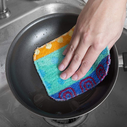 Reusable Dish Scrubber Sponge Set, Non-Scratch Scouring Pads & Cloths Made of Natural Organic Cotton Fibers (8)