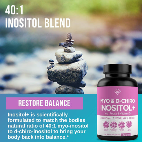 Premium Inositol Supplement - 30 Day Supply - Myo-Inositol and D-Chiro Inositol Plus Folate and Vitamin D for Hormone
