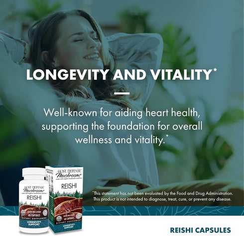 Immune 60 (30 Host Defense Reishi Capsules - Heart & Health Support Supplement - Mushroom Supplement to Support Energy