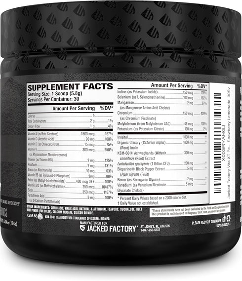 KSM-66 B6, B12, 30Sv Jacked Factory Vita XT Performance Vitamin Powder - Daily Multivitamin Powder for Men