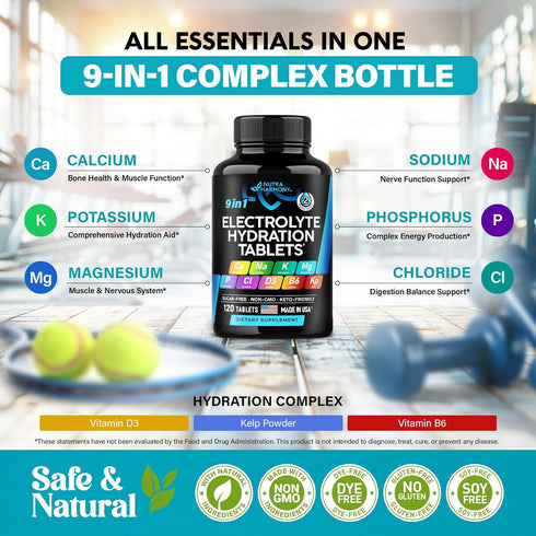 Electrolytes - Salt Pills with Magnesium, Potassium Chloride, Sodium, Vitamins D & B6, Kelp Powder - Vegan & Keto