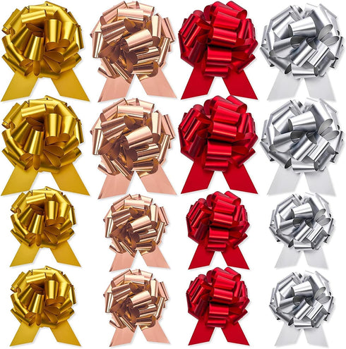 Set 24, 4'' 6'', UNIQOOO Assorted Gift Wrap Pull Bow of Medium Large Bulk for Gift Wrapping Basket Box Bag Dcor