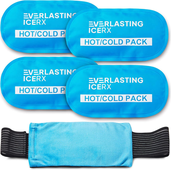Reusable Hot and Cold Gel Ice Pack Wrap (4 Pack) for Adjustable, Flexible Therapy for Knee, Back, Shoulder, Arm, Leg