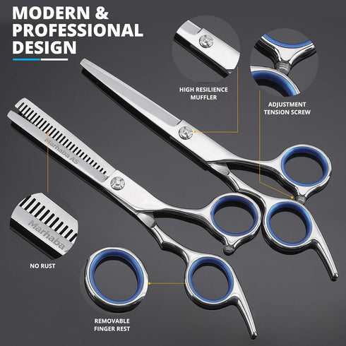 Hair Cutting Scissors Kit - Professional 10 Piece Barber Scissors Set with Hair scissors Thinning Shears for Hair Cutting, Stainless Steel Barber Scissors with Cape and Feather Razor
