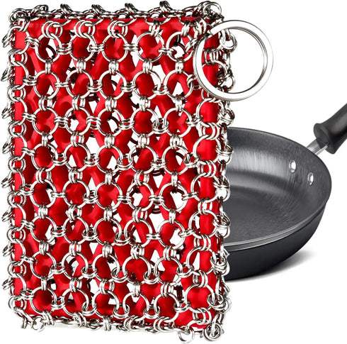 Cast Iron Scrubber, Chainmail Scrubber for Cast Iron Pan, Metal Sponge Cleaner for Skillet, Wok & Dutch Oven