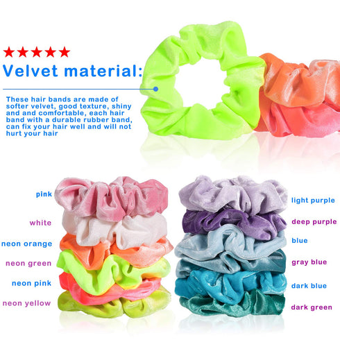 Whaline Neon Scrunchies, Summer Velvet Hair Bobble Elastics Hair Bands for Girls, Women (Neon Color)