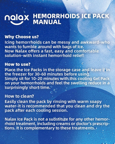 nalax Hemorrhoid Treatment Ice Pack for Fast Relief, Cooling Gel Packs Pads - Ultra-Soft, No Mess, 2 Storage Cases