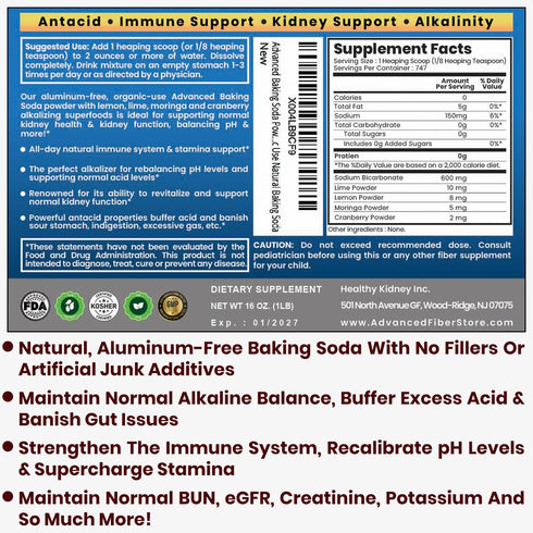 Immune, Advanced Baking Soda Powder: Organic Use Aluminum Free Baking Soda w/Superfoods to Support Kidneys, Stomach