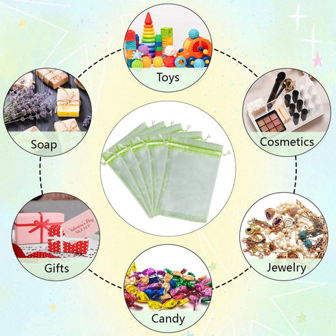 YIJUE 100pcs 4x6 Inches Drawstrings Organza Gift Candy Bags - Green Wedding Favors